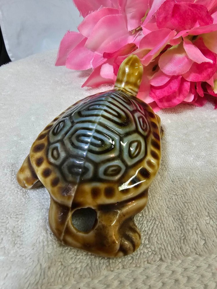 Vtg ceramic turtle figurine statue brown gray