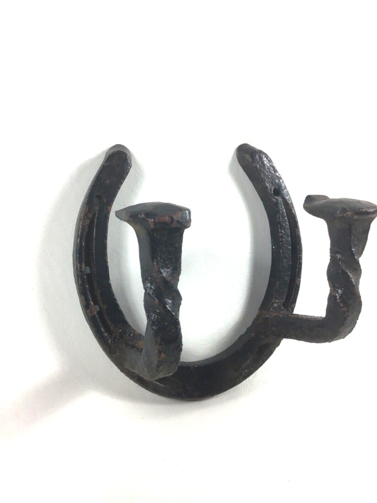 Horseshoe Railroad Spike Wall Hook Heavy Rustic Primitive Handmade