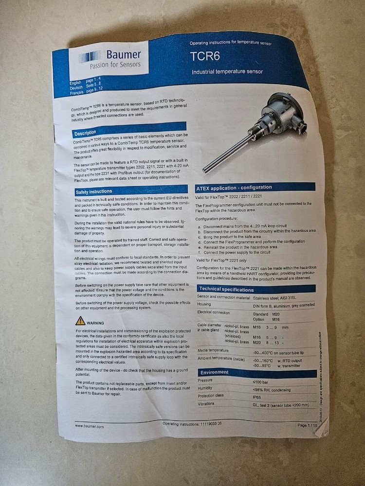 Baumer TCR6-1720 Temperature Sensor