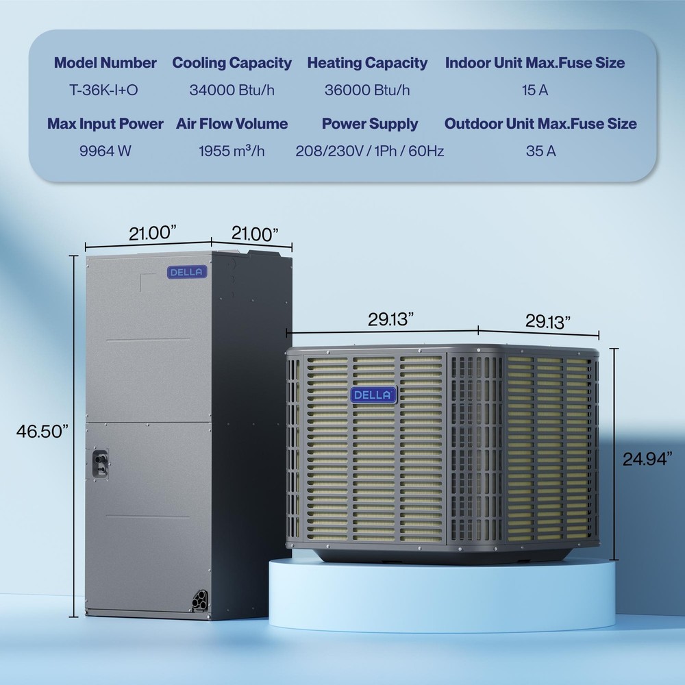 34K BTU Central AC w/Heat Pump, Wired Controller