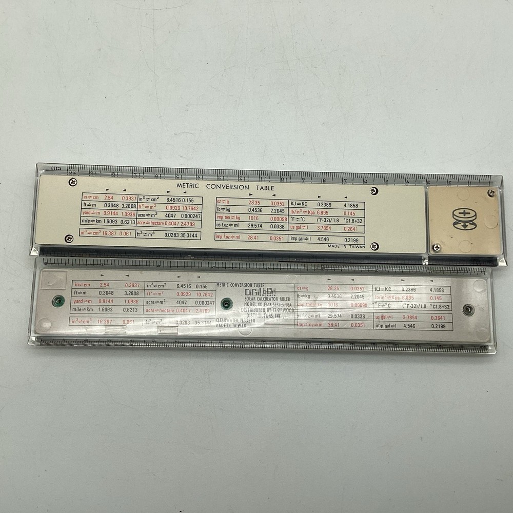 Two Vintage Solar Powered Calculators 8” Rulers Parker & Digitech E644 Untested
