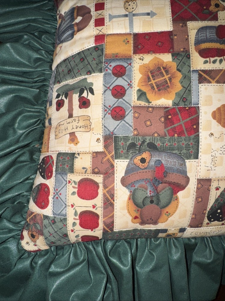 Country Ruffled Patchwork Throw Pillow Hand Sewn