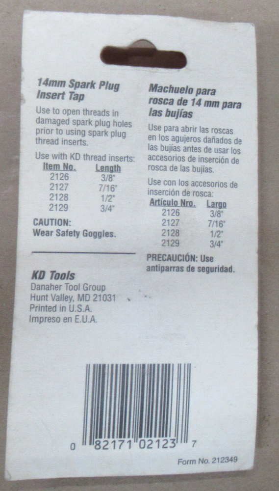 KD TOOL 2123 14MM SPARK PLUG INSERT TAP