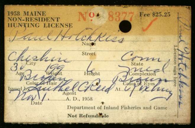 1958 Maine Non-Resident Hunting License