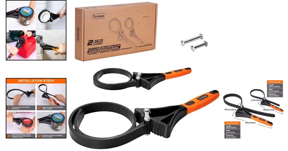 Adjustable Rubber Strap Wrench Set - Effective Tool for Jars, Filters & Pipes