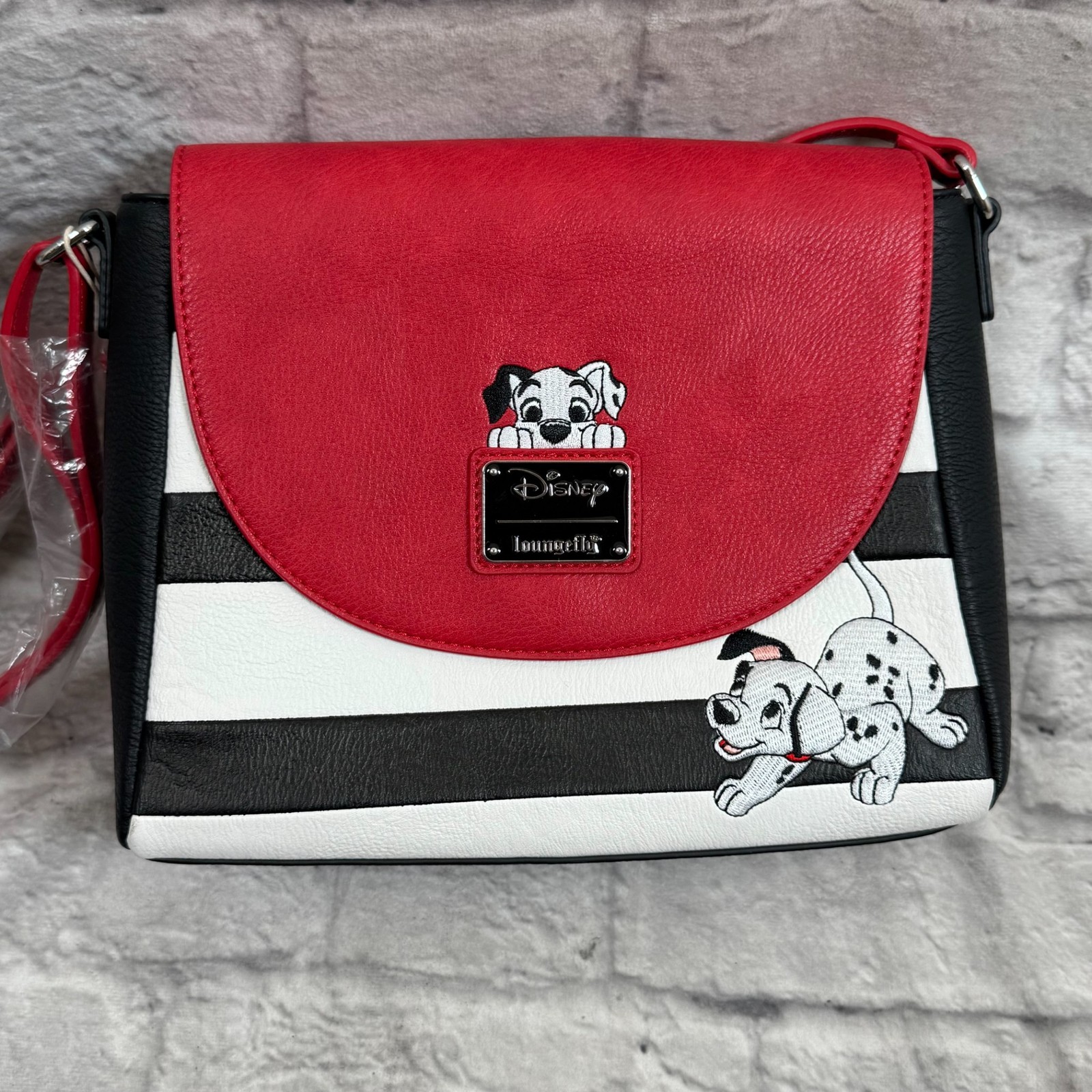 Disney Loungefly 101 Dalmatians Purse Embroidered Saddle Bag Striped Satchel NWT