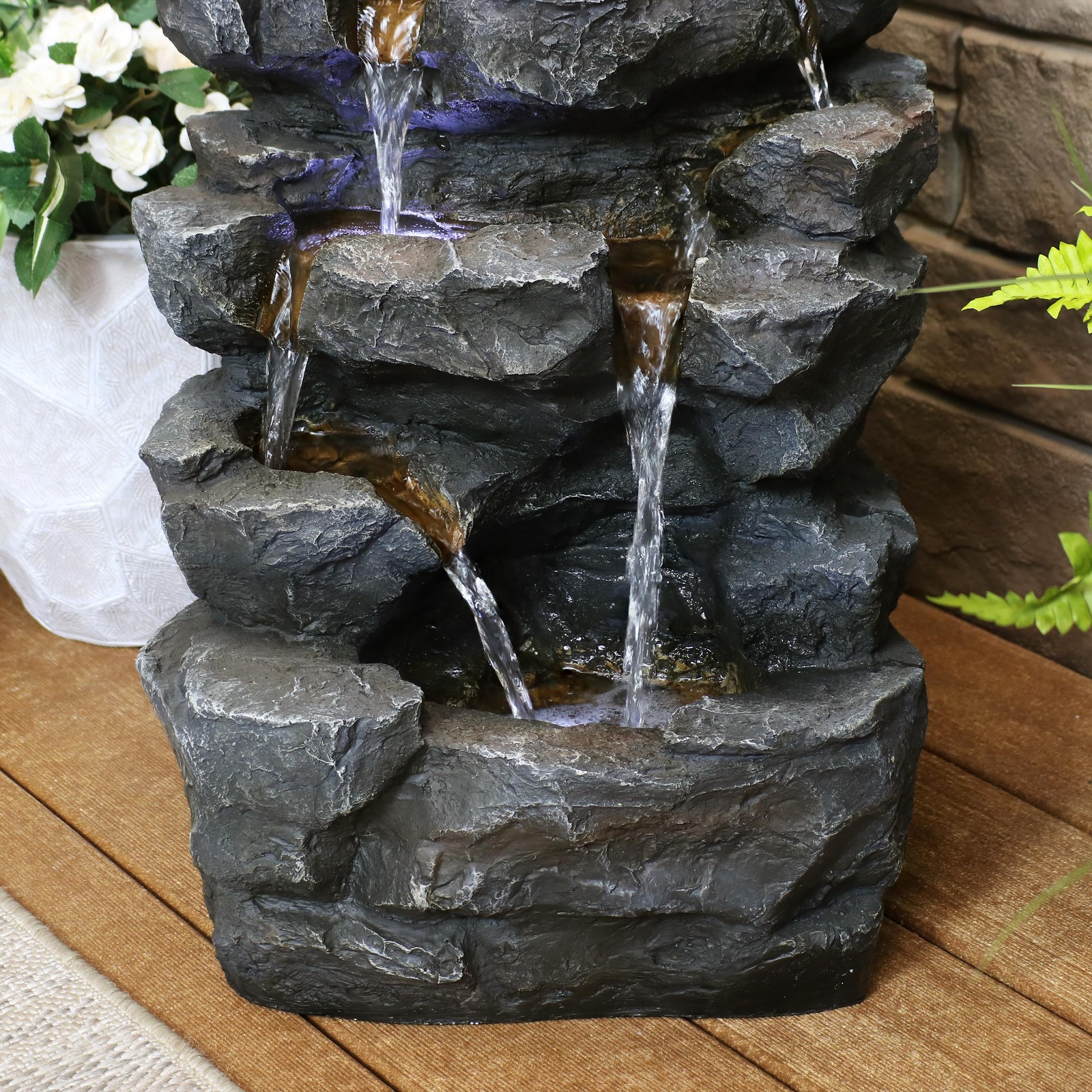 Polyresin Grotto Falls Water Fountain with LED Lights - 24 in by Sunnydaze