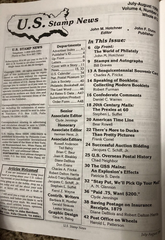 U.S. Stamps News 1998 Magazine 3 Issues Vol. 4 No. 4,5,6