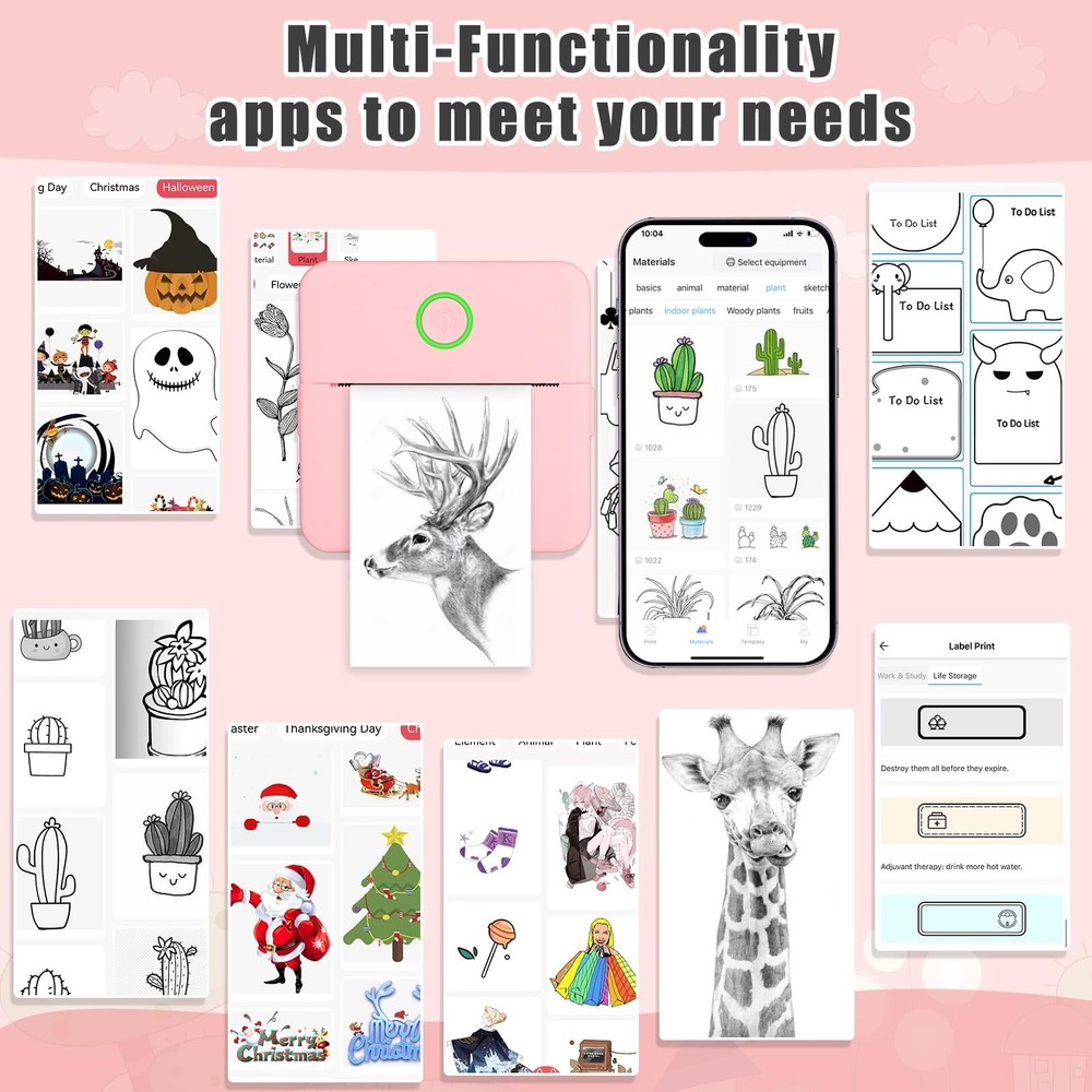 Mini Sticker Printer with 11 Rolls Paper, Bluetooth Inkless Printer Compatibl...