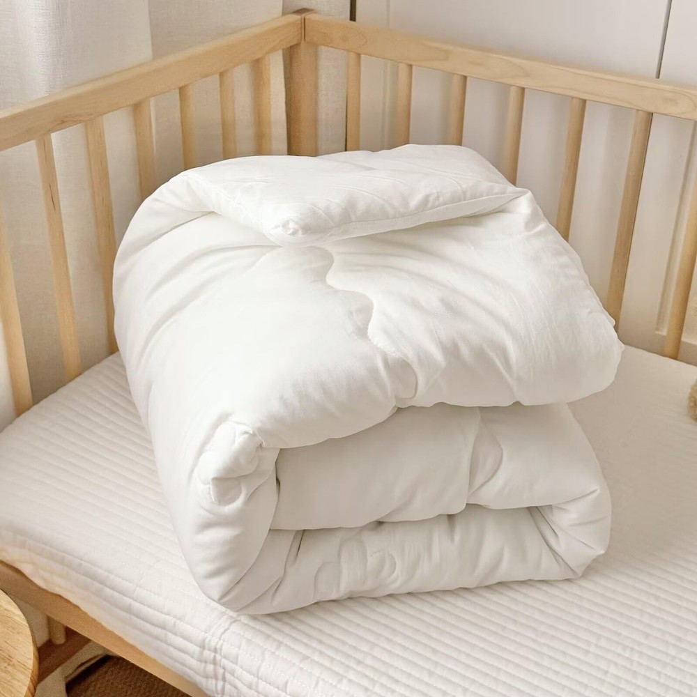 Cotton Microfiber Down Alternative Comforter White, Toddler Size Duvet Insert...