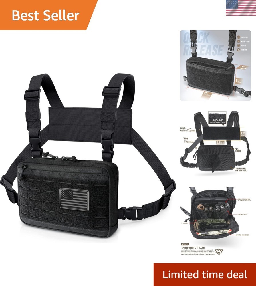 Adjustable Tactical Chest Pack with Padded Back - 5 Compartments for Essentials