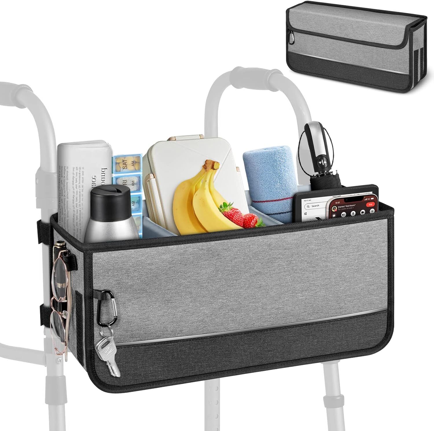 Large Walker Basket for Folding Walkers Foldable Walker Storage Bag for Elderly