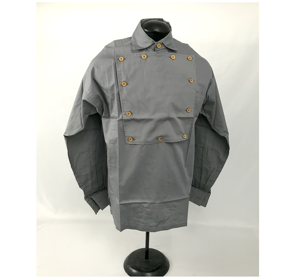 Gray Bib Front Firemans Shirt - Wood Buttons - Reenactment - Size Large