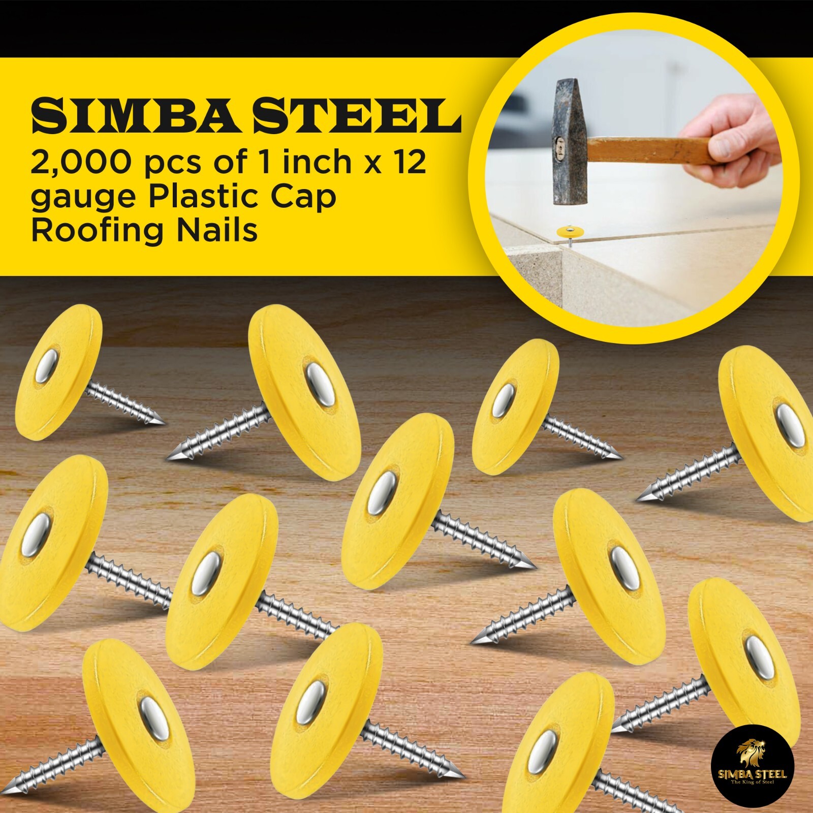 #12 x 1 in. Plastic Round Cap Roofing Nail (2,000-Pack) SimbaSteel