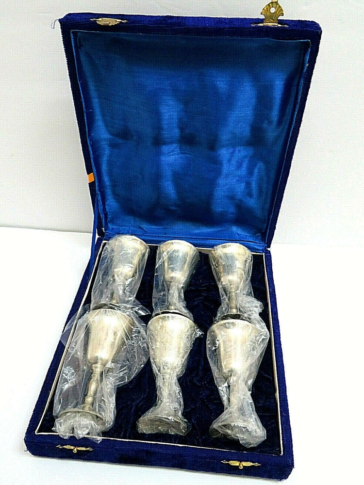 6 Vintage Silverplate Wine Cordial Mini Goblet NIB