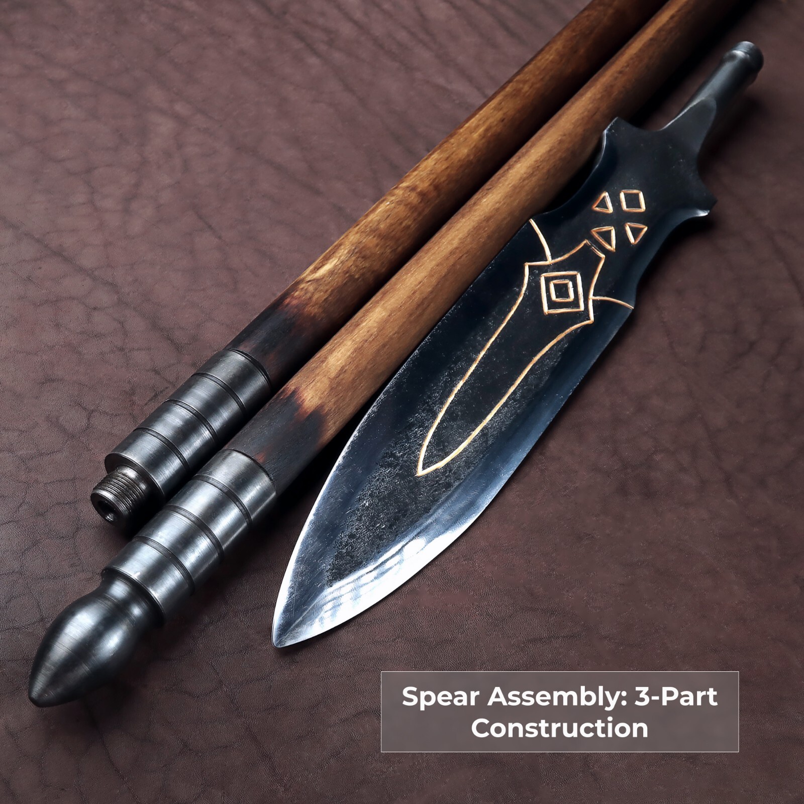 Hand-Forged Draupnir Spear GOW Kratos spear with Etched Blade Wooden Shaft 87.4"