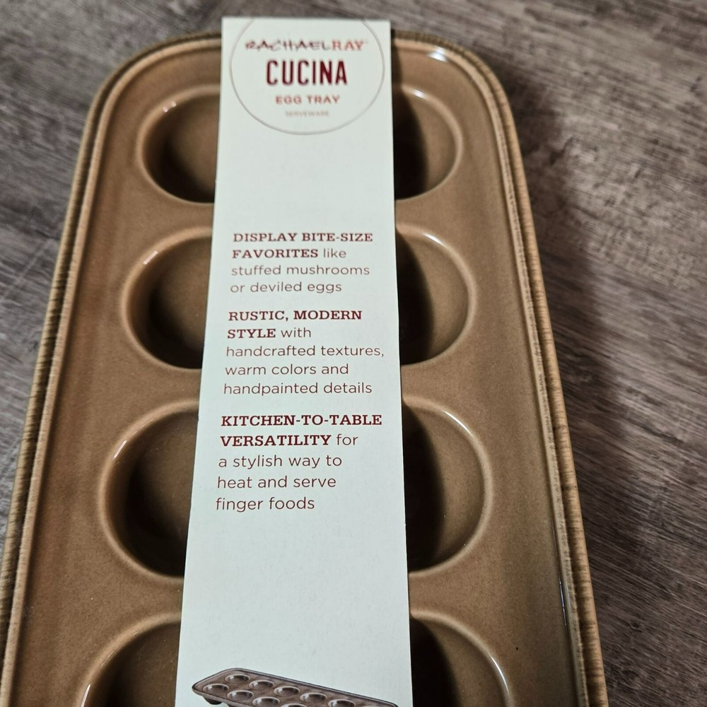 Rachael Ray Stoneware 12-Cup Deep Rich Brown Deviled Egg Dish Oblong Tray