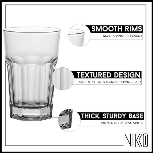 Vikko 9oz Drinking Glasses - Durable Stackable Glass Cups Set of 6