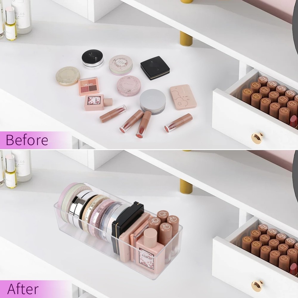 Stackable Clear Drawer Organizers Small Makeup Vanity Storage Bins Trays and ...