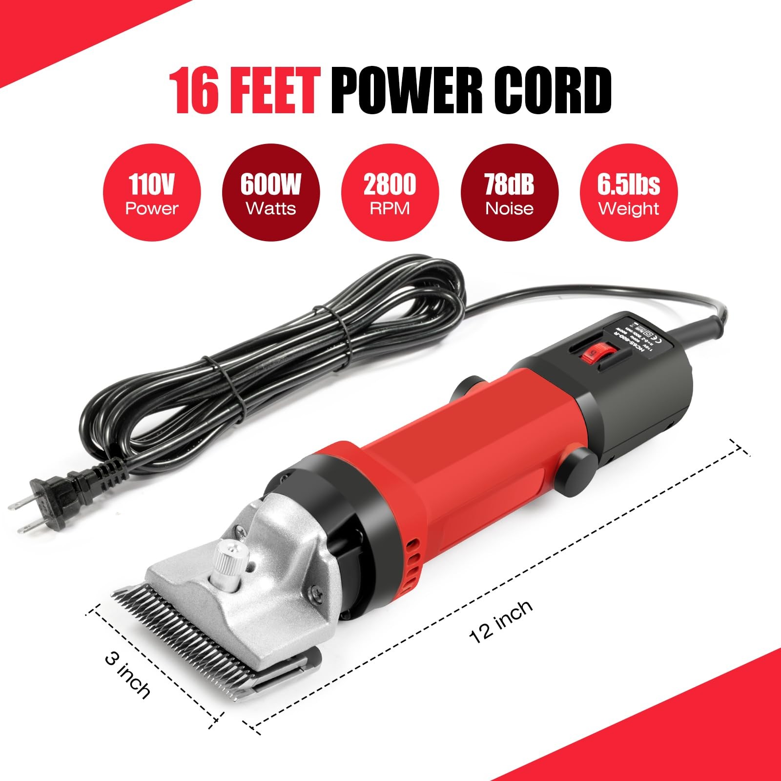 Horse Clippers, 600W Professional Heavy Duty Horse Body Clippers, 6-Speeds L...