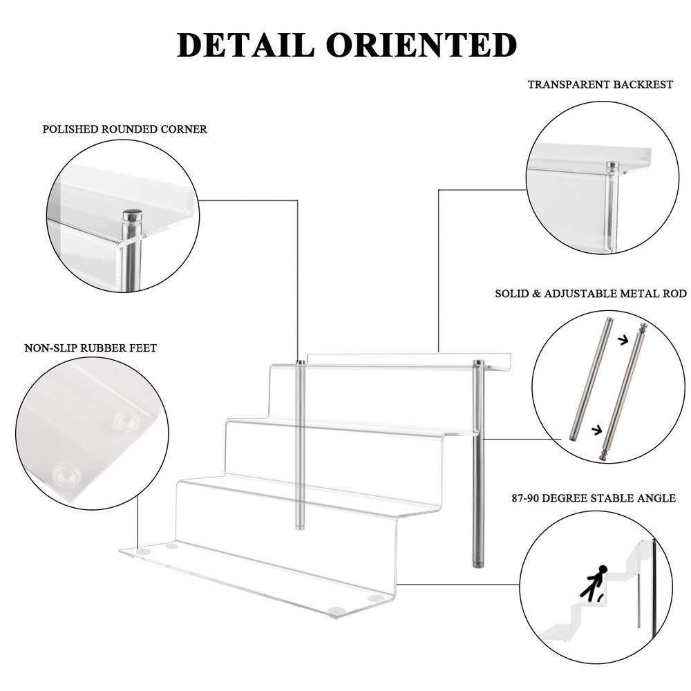 Acrylic Display Risers Shelf for Pops Figures, Clear 4-Step Display Stand for...