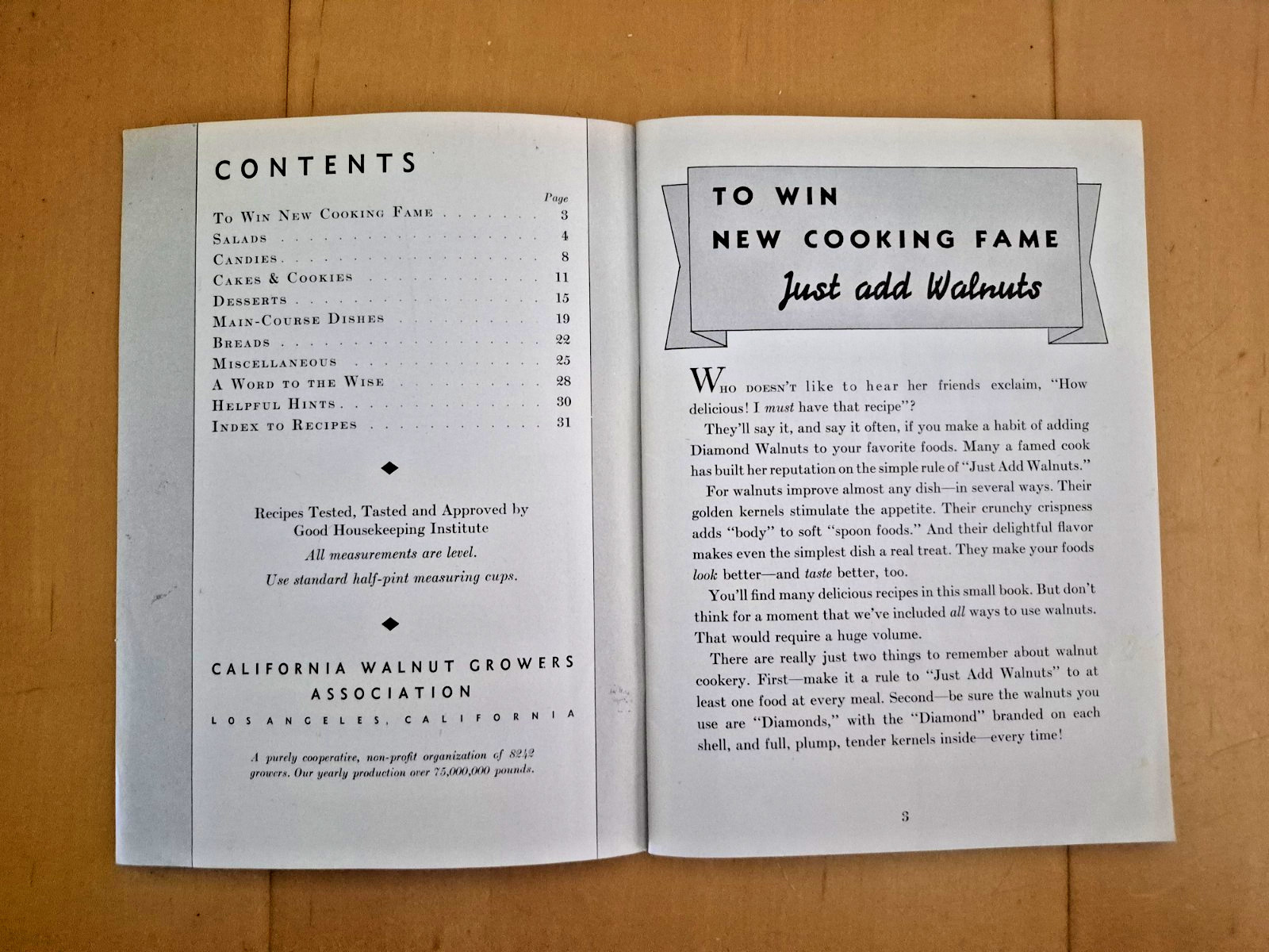 Vintage 1935 Diamond Walnuts TO WIN NEW COOKING FAME JUST ADD WALNUTS Booklet