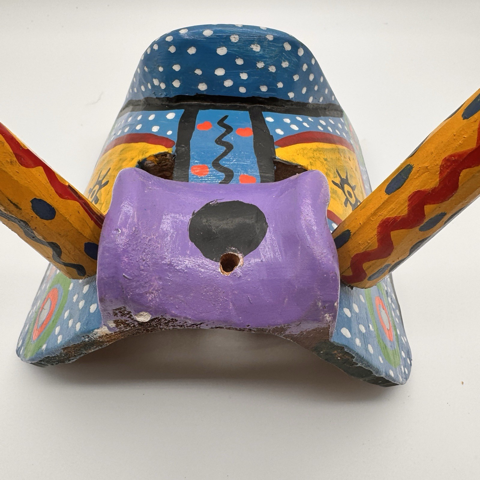 Vintage Guatemalan Festival Bull Mask Hand Carved Wood Folk Art Toro