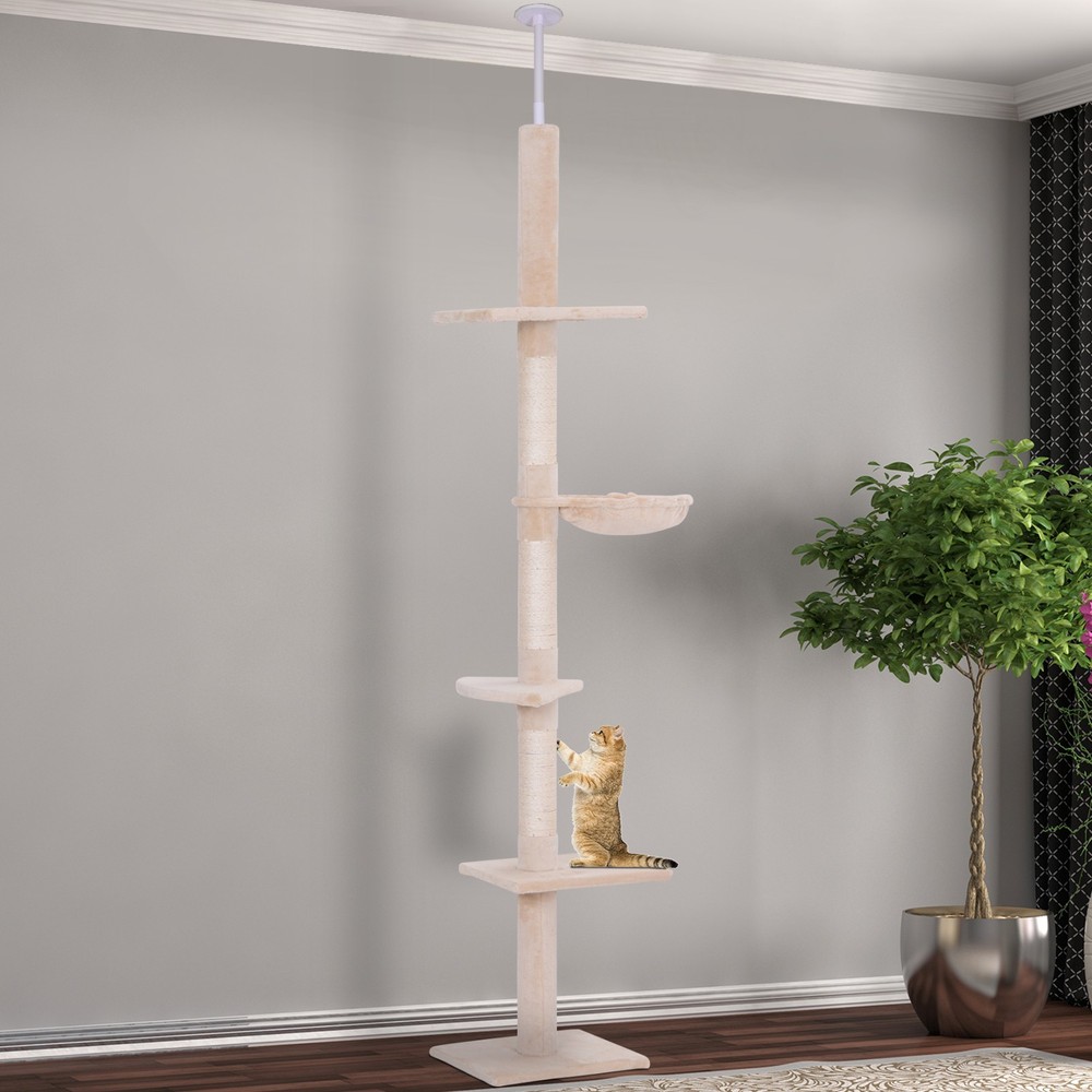 102" Adjustable Height Floor to Ceiling Cat Tree, 5 Level Cat Tower with  Posts