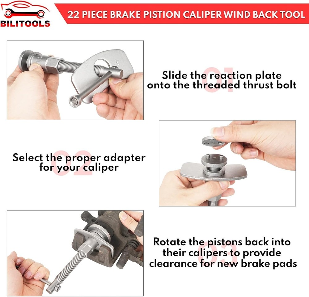 Brake Caliper Piston Rewind Tool with Dual-Functionality for Various Vehicles