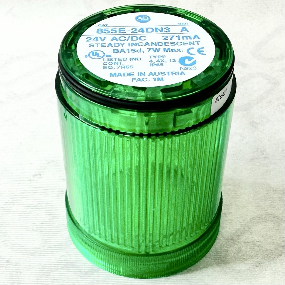 Allen Bradley 855E-24DN3 24V AC/DC Green Stack Light Module 271mA BA15d 7W 855E