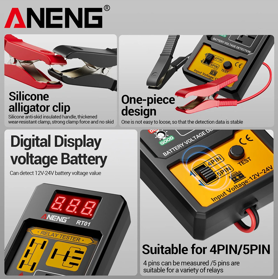 Probador universal de relés para automóvil, Probador de voltaje RT01, Batería AR