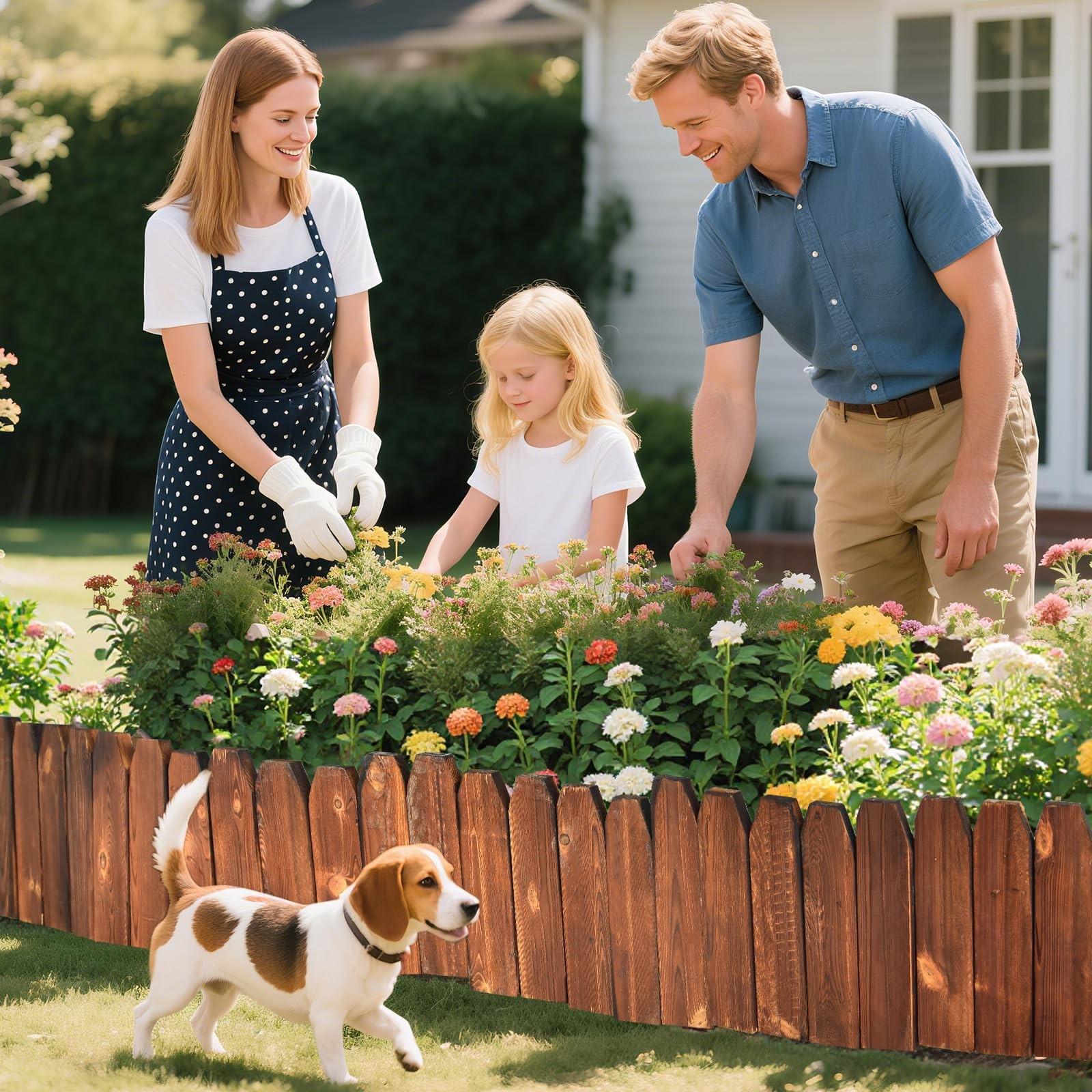 Wood Garden Fence Border Flower Bed Edging for Landscaping, Small Planting Tr...