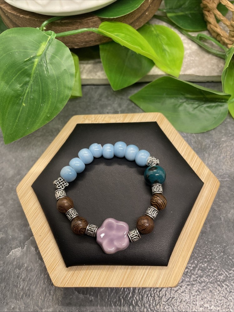 Handmade Ceramic Bead Beaded Stackable 5” Plus Stretch Bracelet New B340
