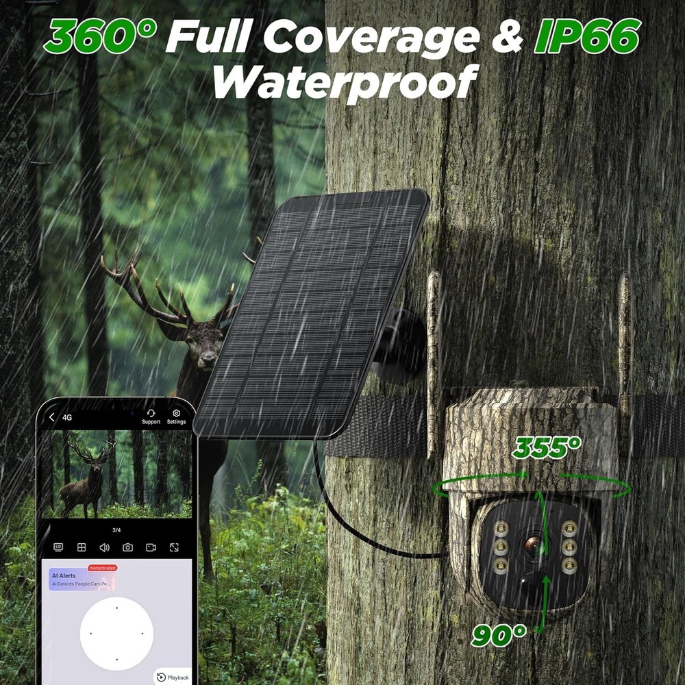 Cellular Trail Camera with Live Feed 2.5K, Auto Tracking Solar Power Game Camera