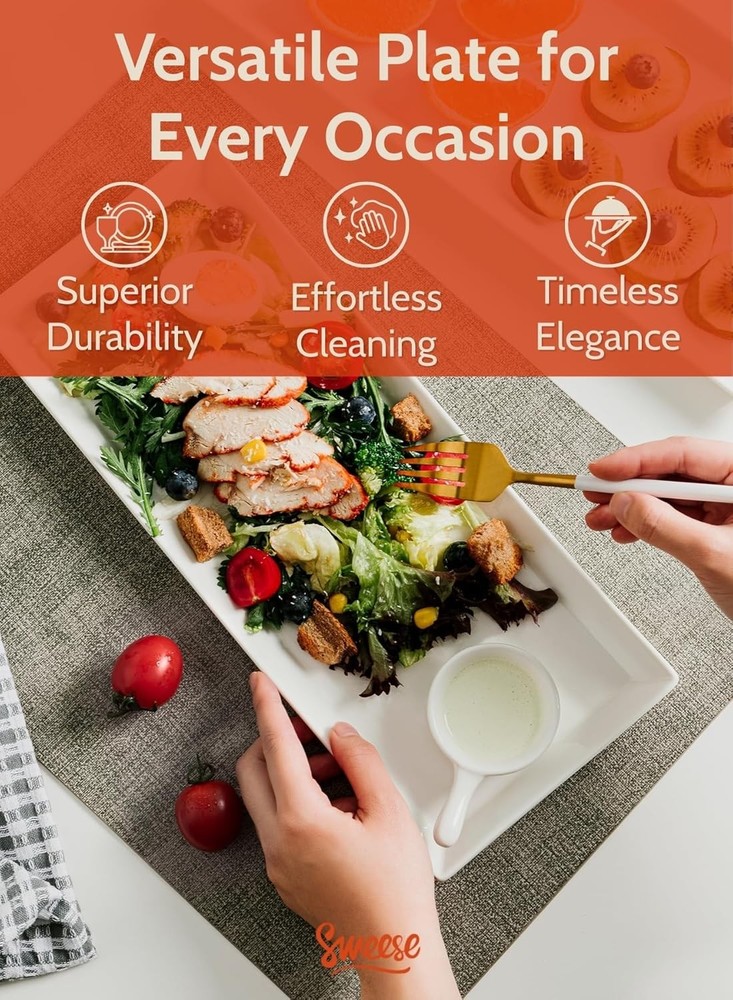 Sweese 702 101 Rectangular Porcelain Platters Serving Trays for Parties-13 8 Inc