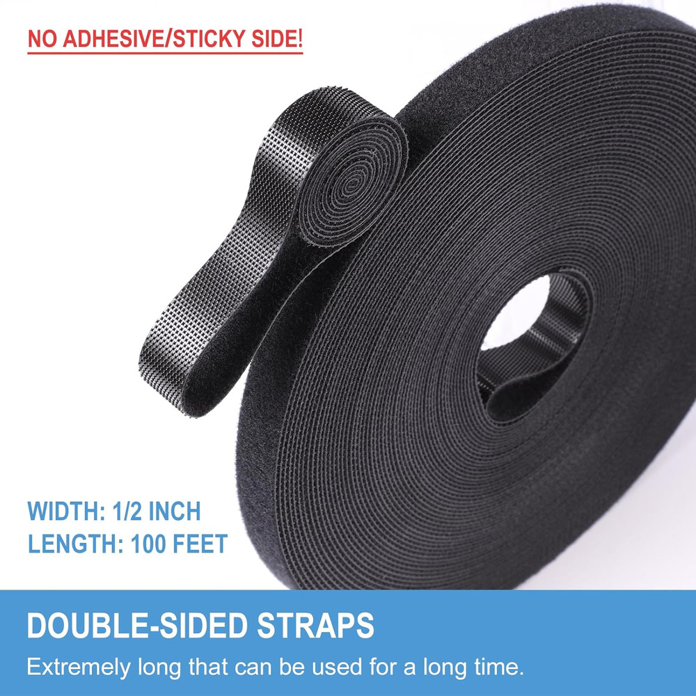 1/2In X 100Ft Hook and Loop Roll | Double-Sided Strips, Self-Gripping Straps | R