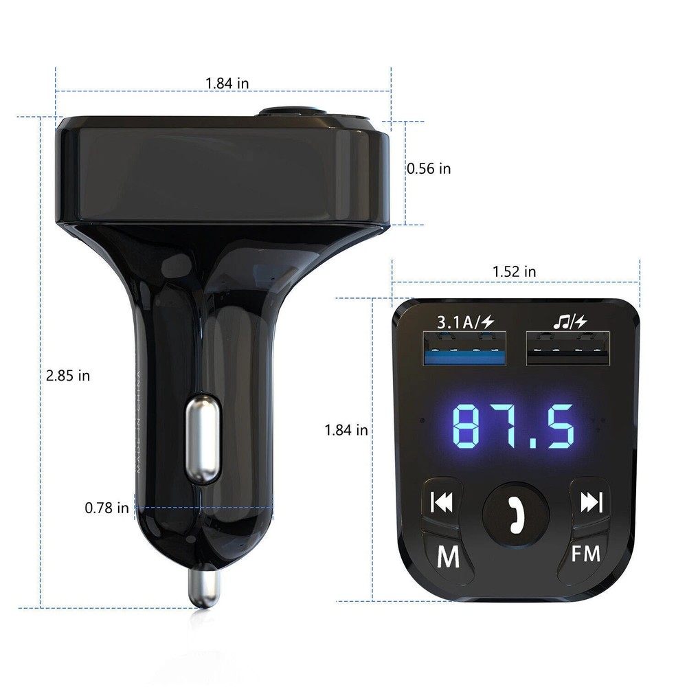 Bluetooth 5.0 Car Wireless FM Transmitter Adapter 2USB PD Charger AUX Hands-Free
