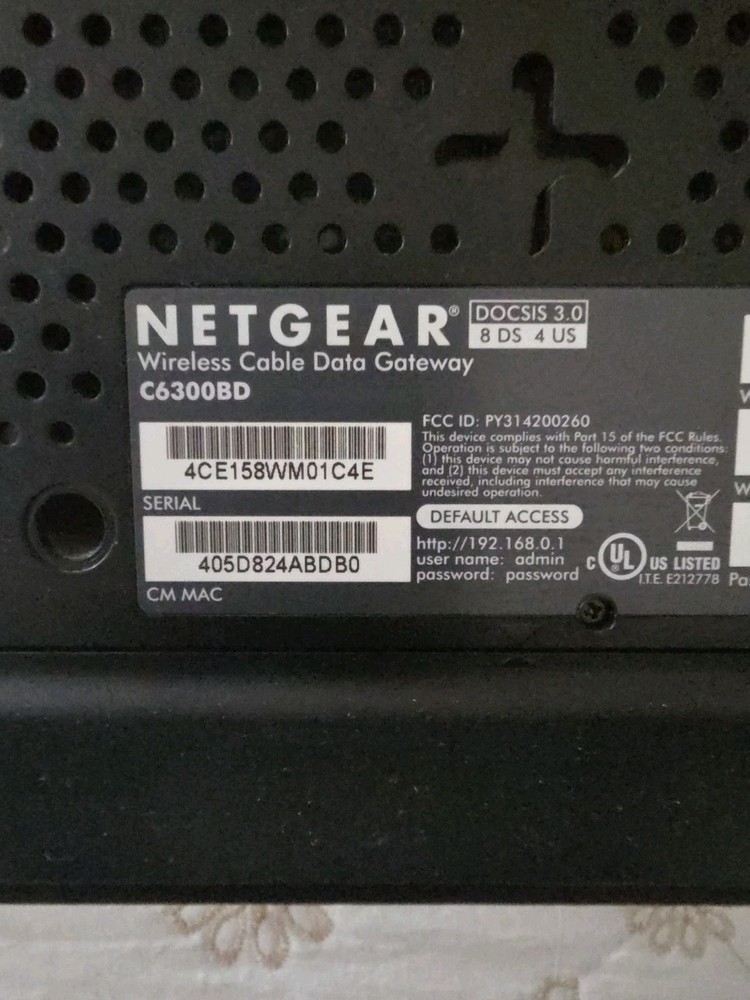 NETGEAR C6300BD AC1900 DOCSIS 3.0 Cable Modem WiFi Router Xfinity Comcast COX