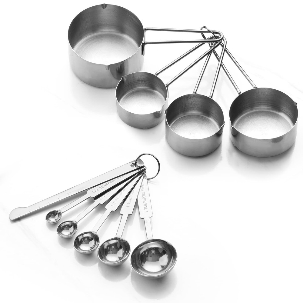 Stainless Steel Measuring Cups Spoons Set 10 Pc, Baking Essentials, Silver