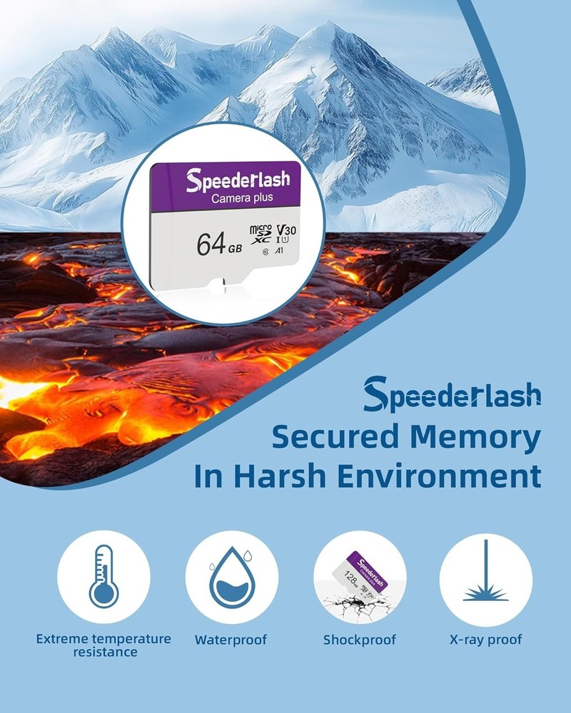 Micro SDXC Memory Card 64GB 2 Pack Speederlash Camera Plus TF Card with Adapter