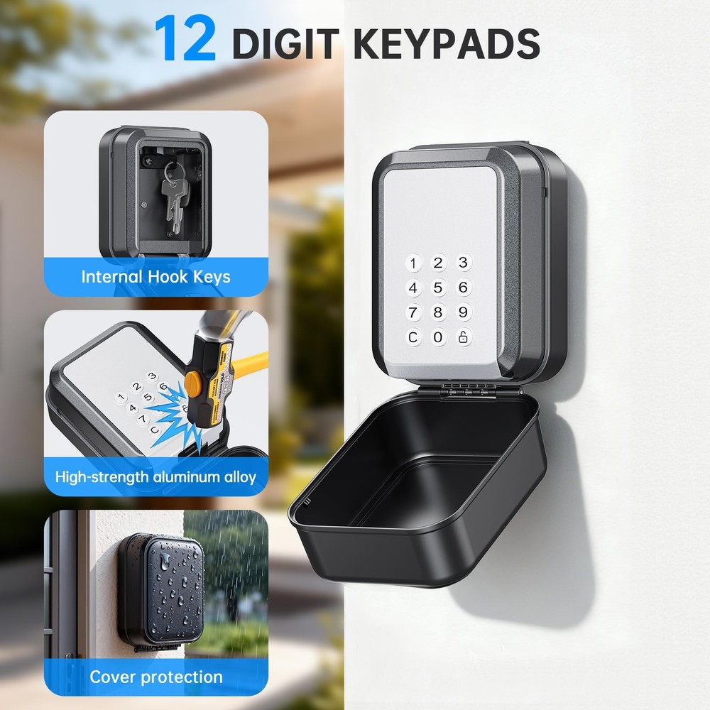Smart Key Lock Box - Bluetooth APPTuya APP Control PIN Code, IP65 Weatherpro...