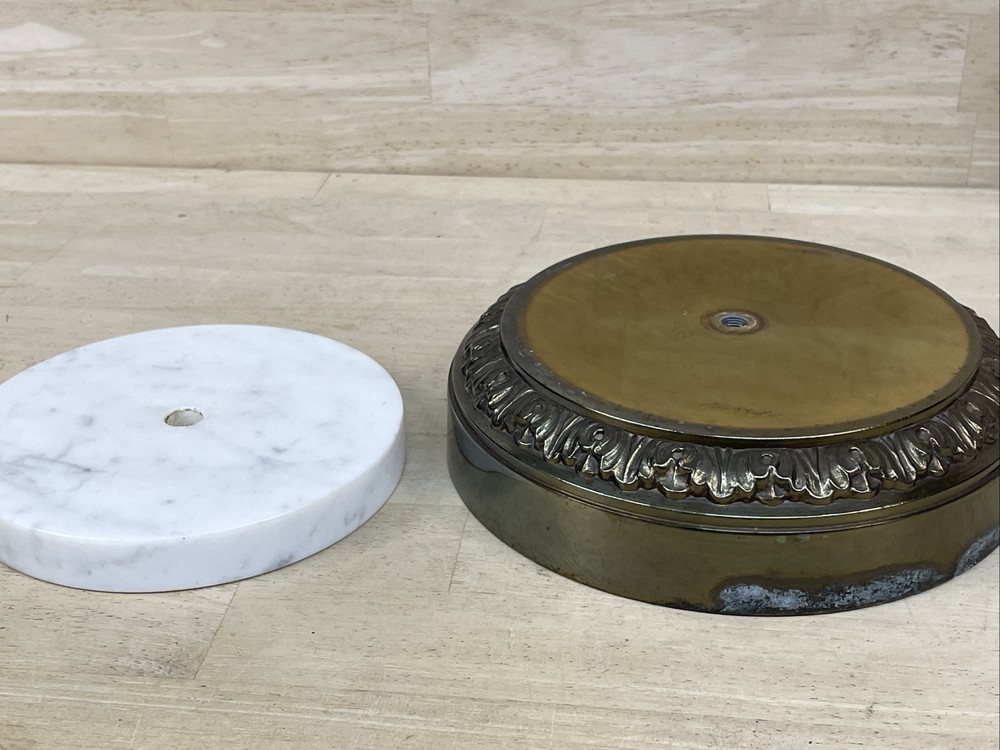 Lamp Base Table Electric MARBLE & BRASS 8" Vintage