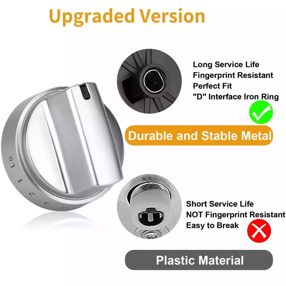 5 Pack Stainless Steel Look Control Knob Kits For GE Gas Range Stove WB03X24818