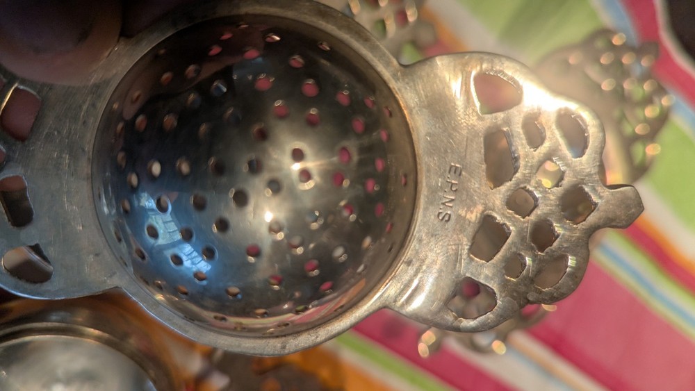 4 Sets Vintage Silverplate Tea Bag Strainers Drip Dish