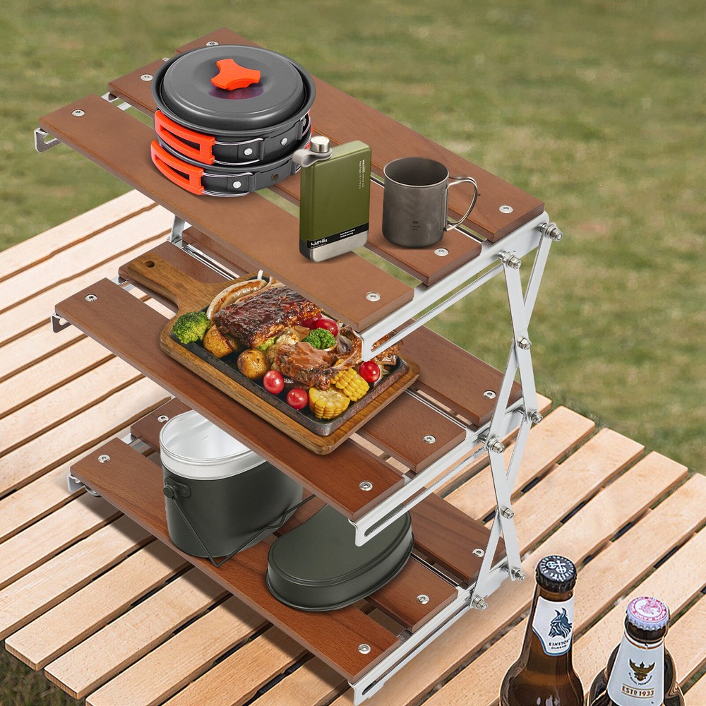 Camping Kitchen Table Picnic Cabinet Folding Cooking Storage Rack Portable
