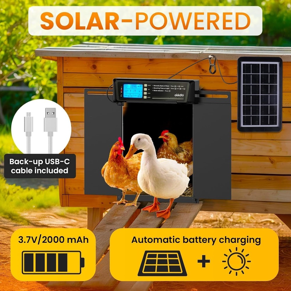 Extra Large Automatic Chicken Coop Door Solar Powered with Remote - LCD Display,