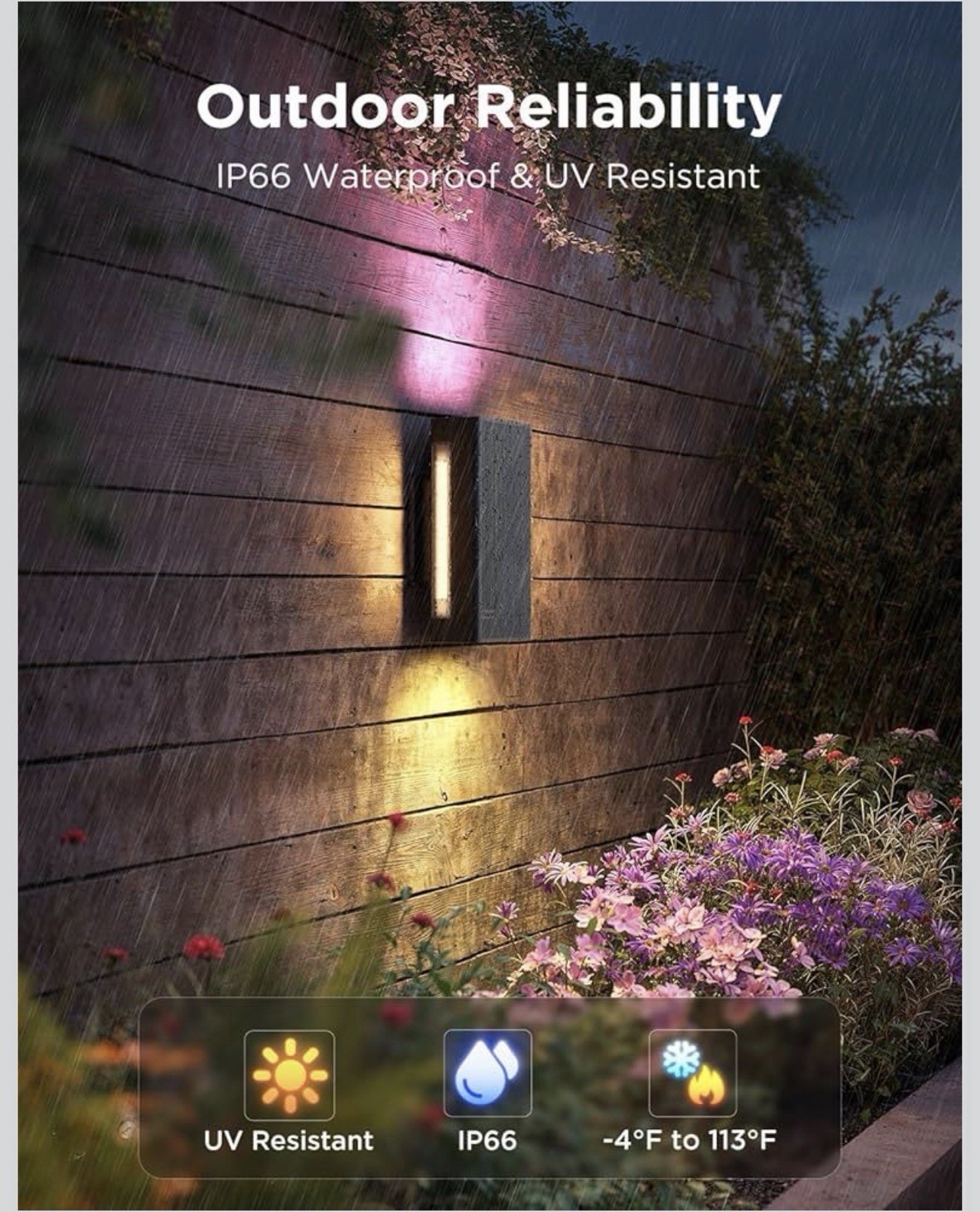 Govee Smart LED Outdoor UpDown Wall Light App Voice IP66 1200lm Multicolor