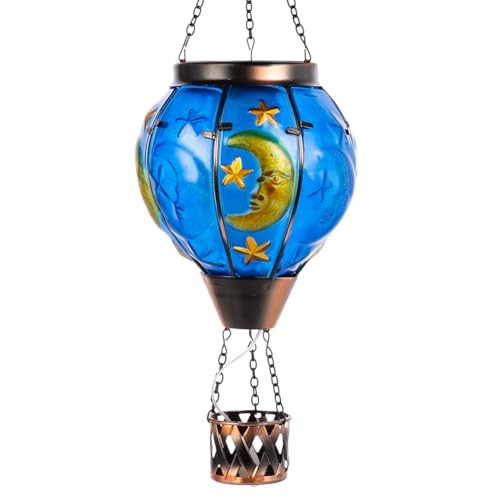 Moon Pattern Hot Air Balloon Solar Lantern with Flickering Flame , Moon-Pattern