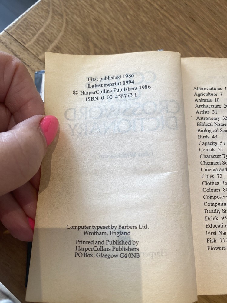 Collins Gem Crossword Dictionary Pocket Size Hardback 1994.