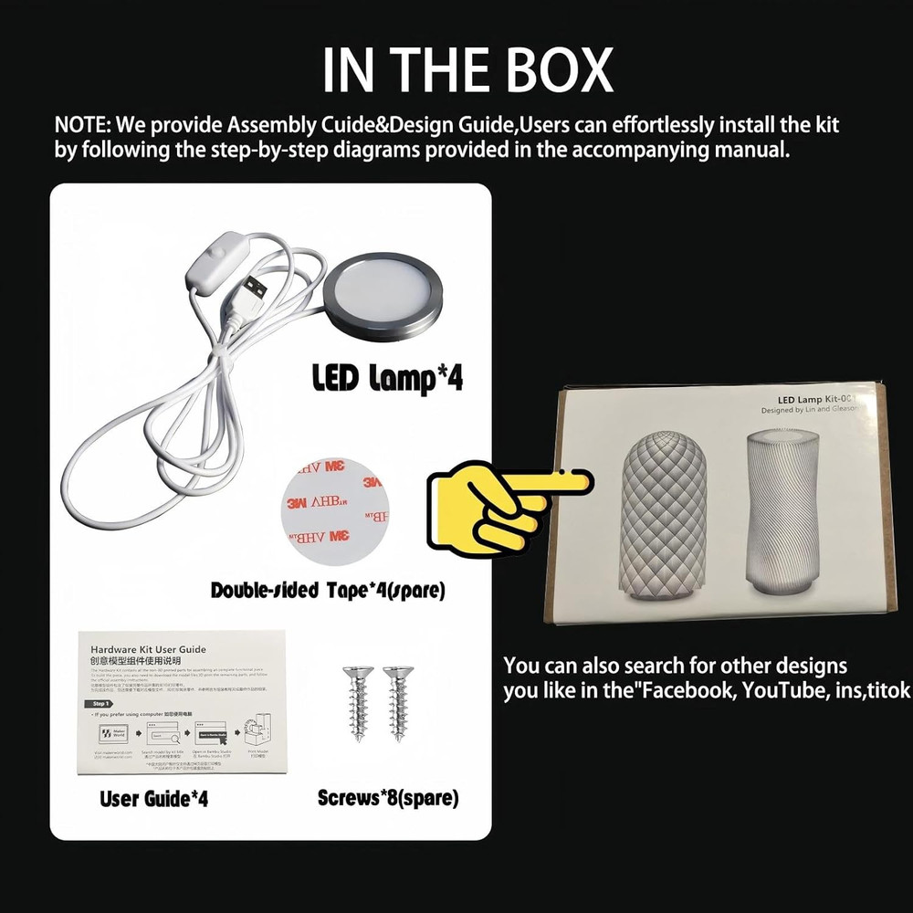 4-Pack DIY LED Lamp Kit for Bambu Lab and Makerworld 3D Printers